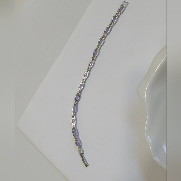 Vintage Amethyst Purple Cabochon CZ Crystal Sterling Silver Tennis Bracelet - Picture 14 of 14